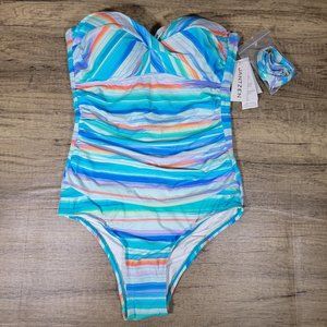 Jantzen Womens Multicolor Swimsuit Layered Cocktail Bandeau One-Piece (Sz 8)